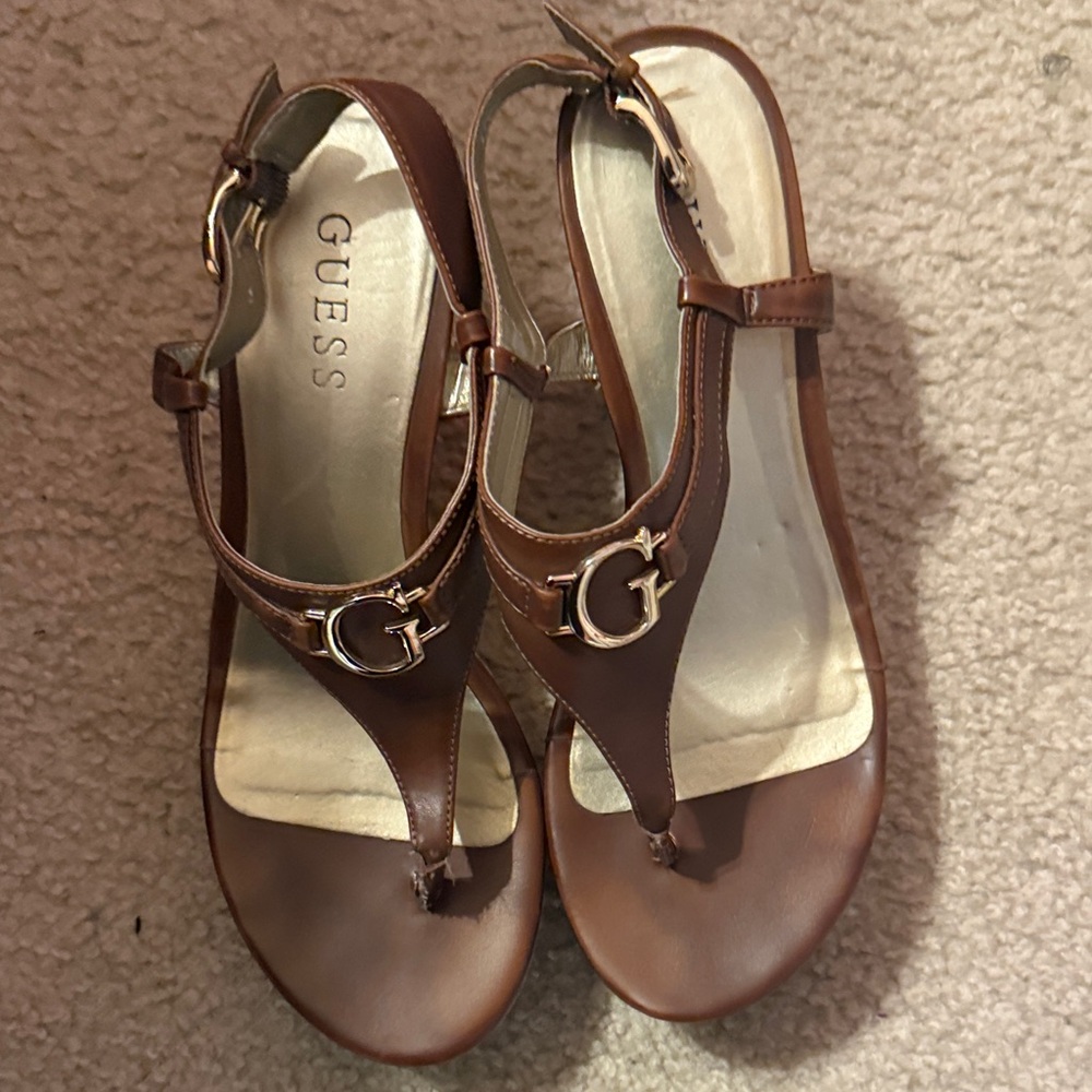 Guess Tan Leather Sandals for Women
